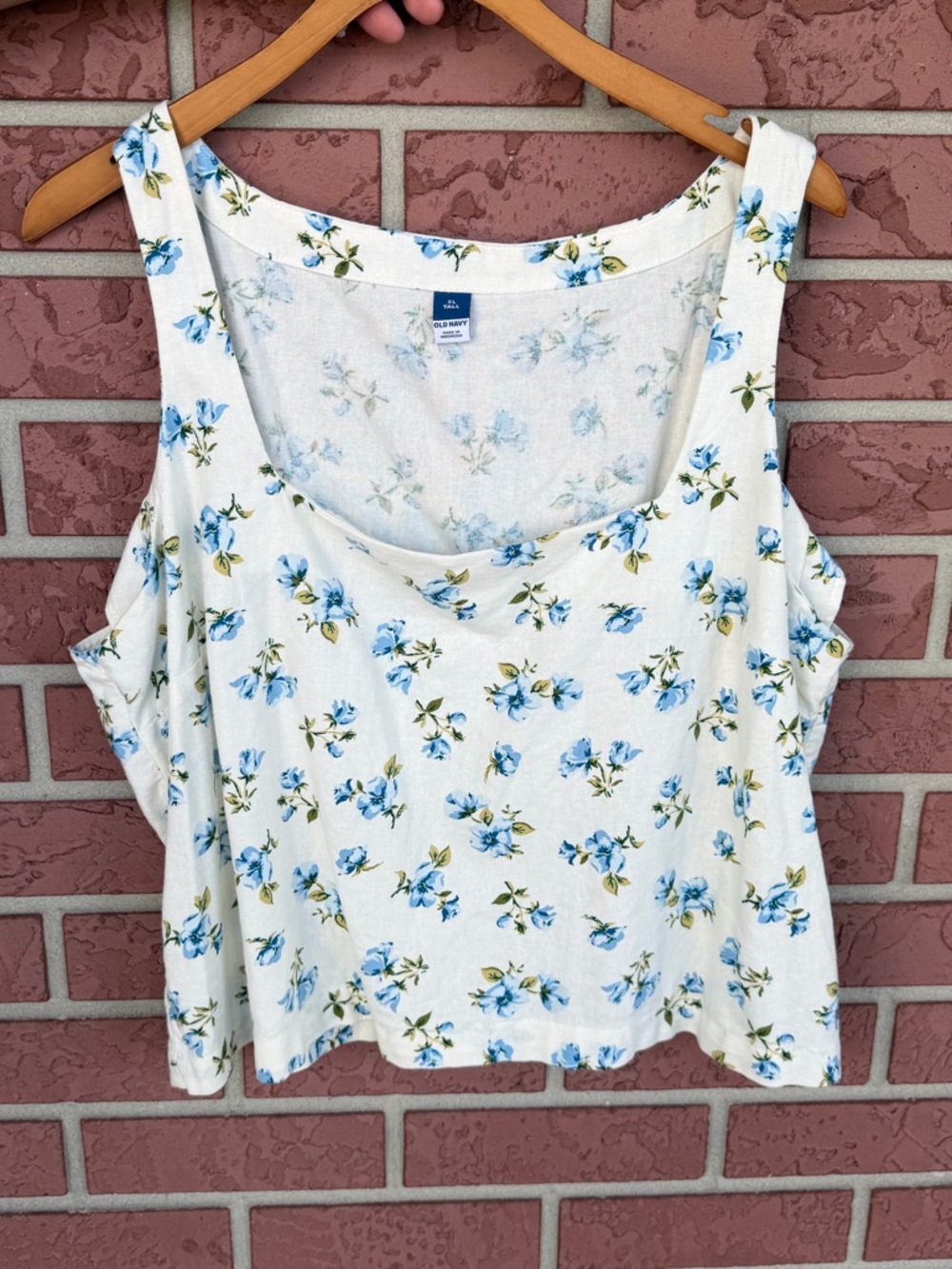 Old Navy Cream Tank Top with Blue Floral Print